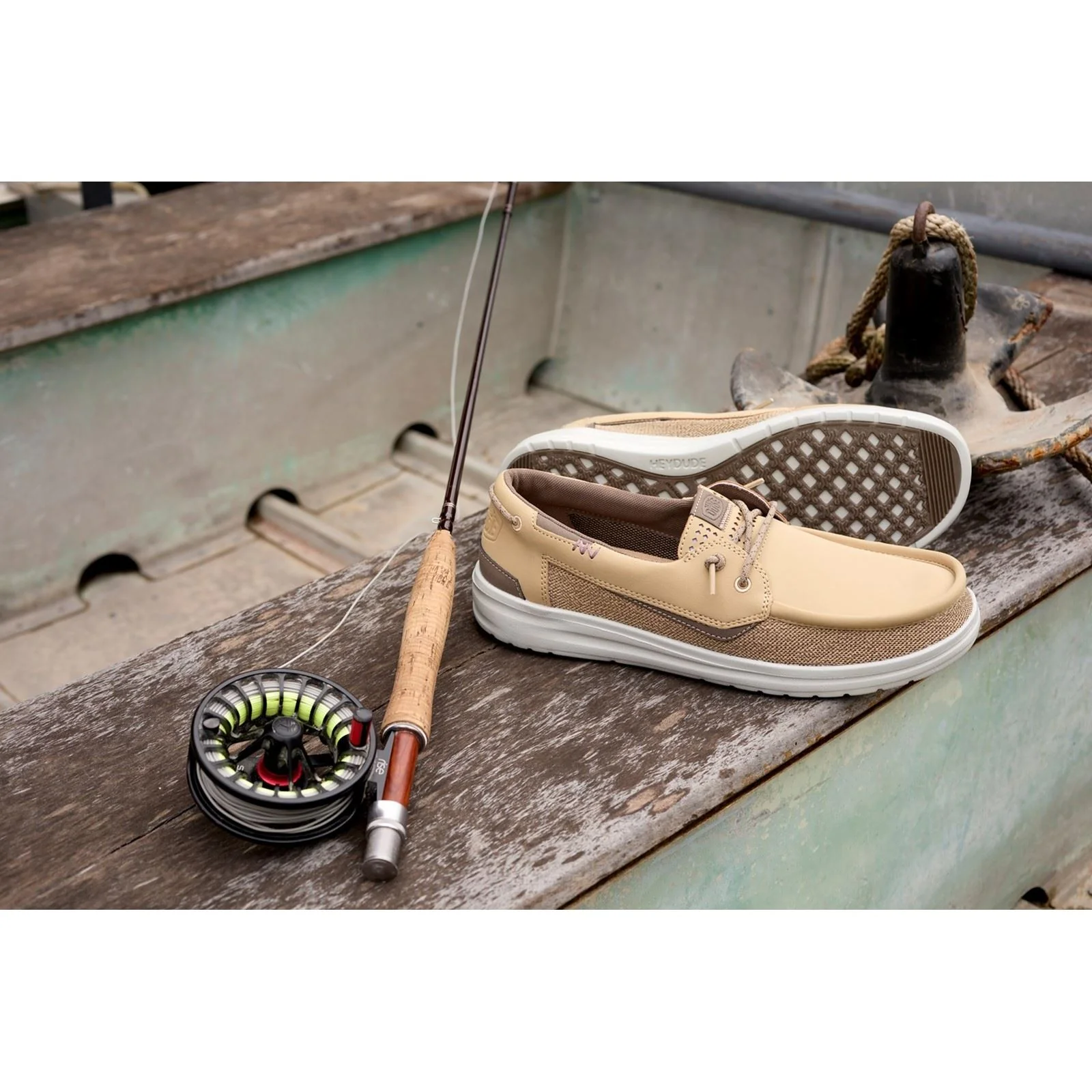 HEYDUDE Welsh Grip Classic Mesh Cotton Blend Men's Incense/Morel Brown Boat Shoes - Image 8