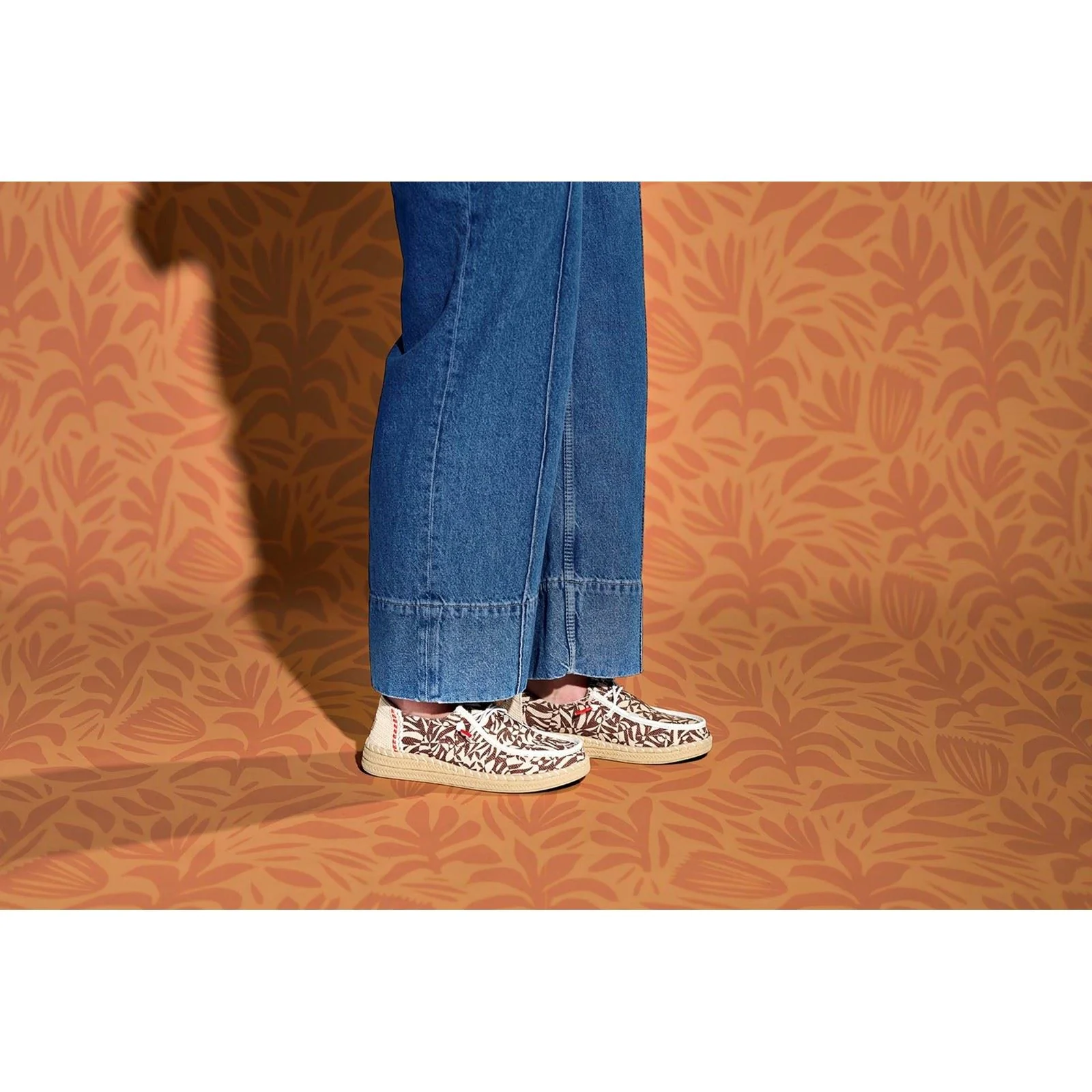 HEYDUDE Wendy Espadrille Retro Palm Cotton Blend Women's Downtown Brown/Egret Espadrilles - Image 6