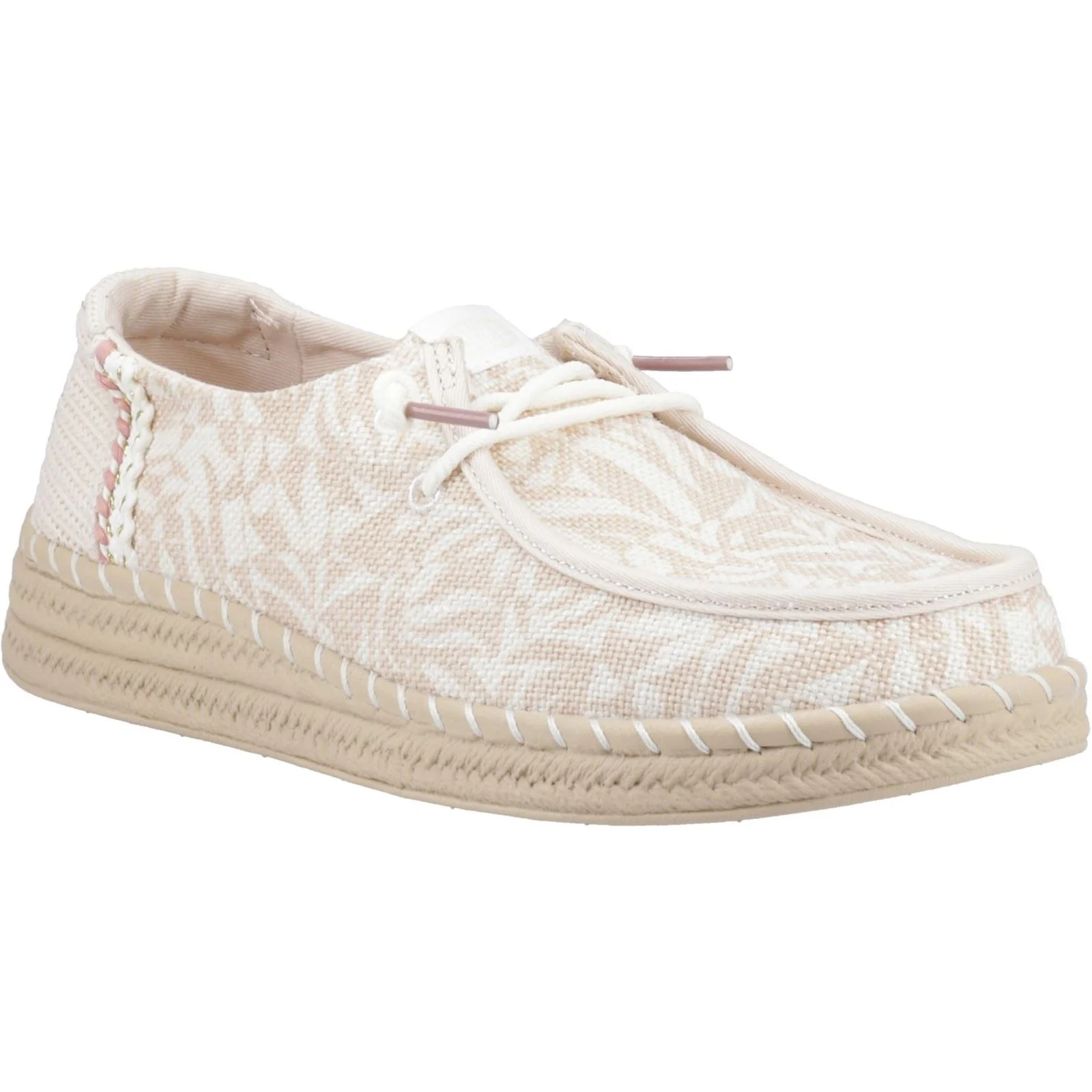 HEYDUDE Wendy Espadrille Retro Palm Cotton Blend Women's Pale Pink/White Shoes
