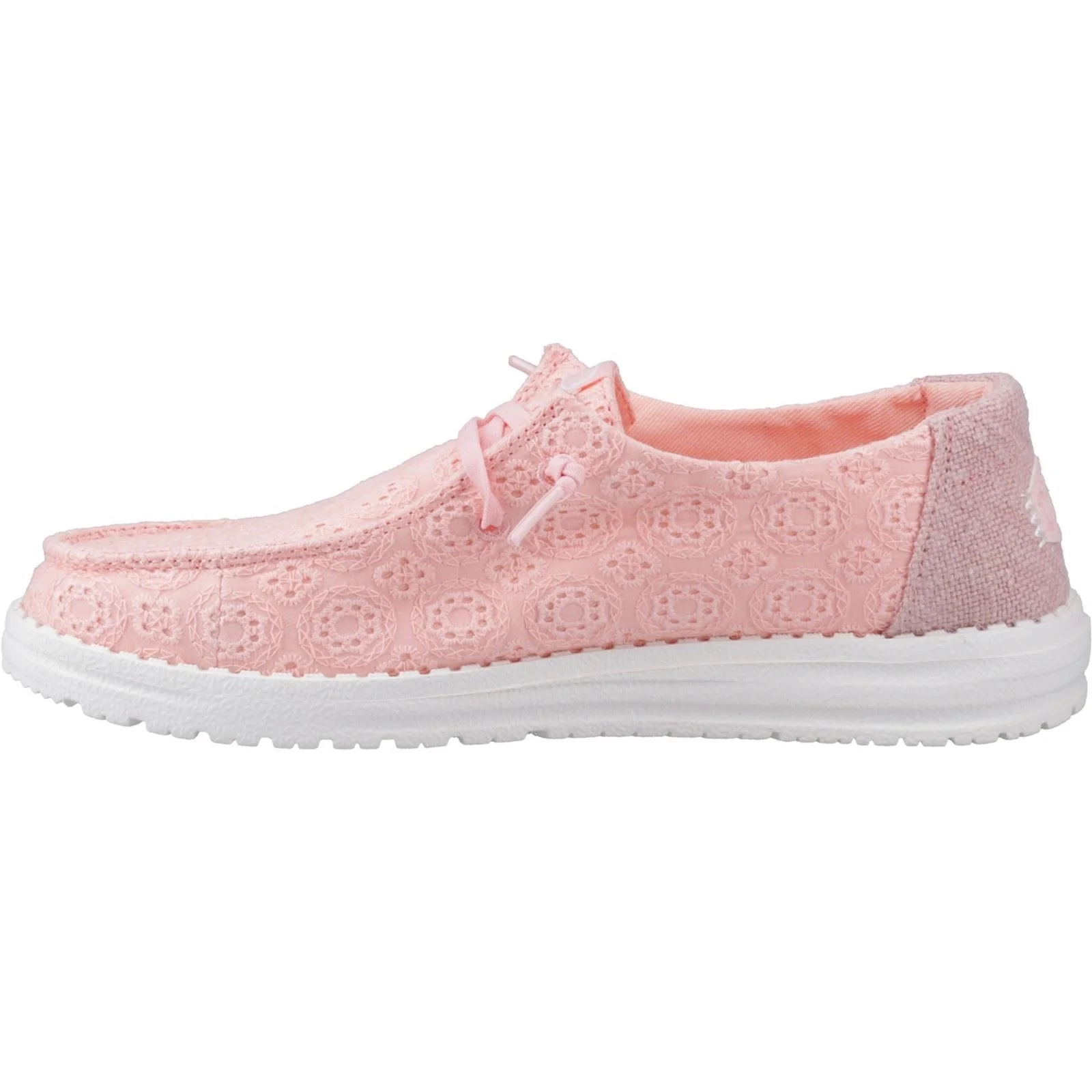 HEYDUDE Wendy Eyelet Lace Cotton Blend Women's Pale Pink Moccasins Shoes - Image 4