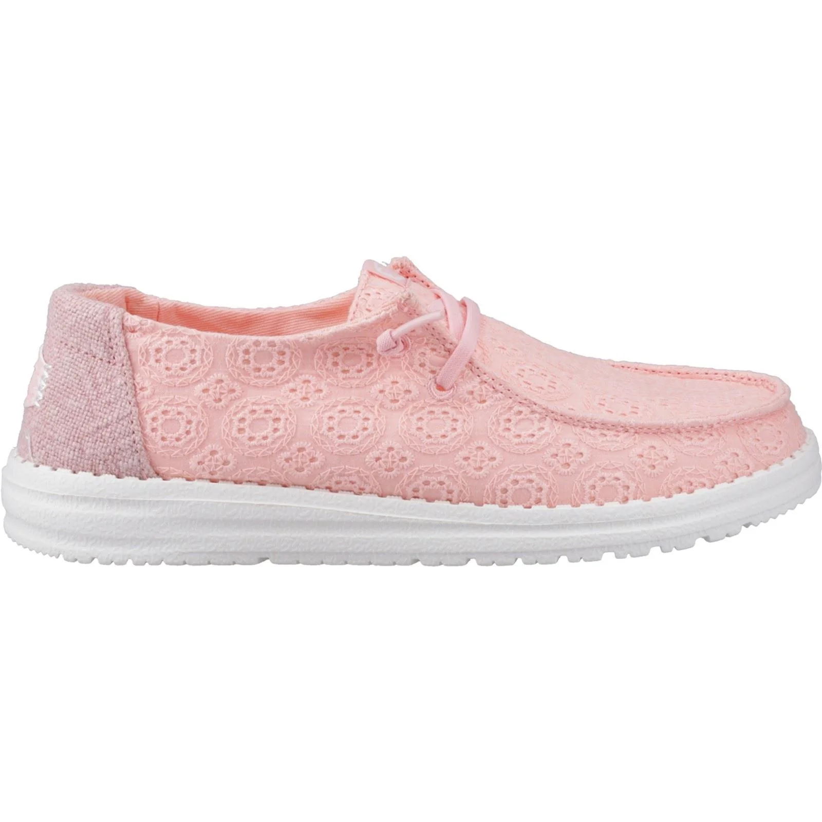 HEYDUDE Wendy Eyelet Lace Cotton Blend Women's Pale Pink Moccasins Shoes - Image 5