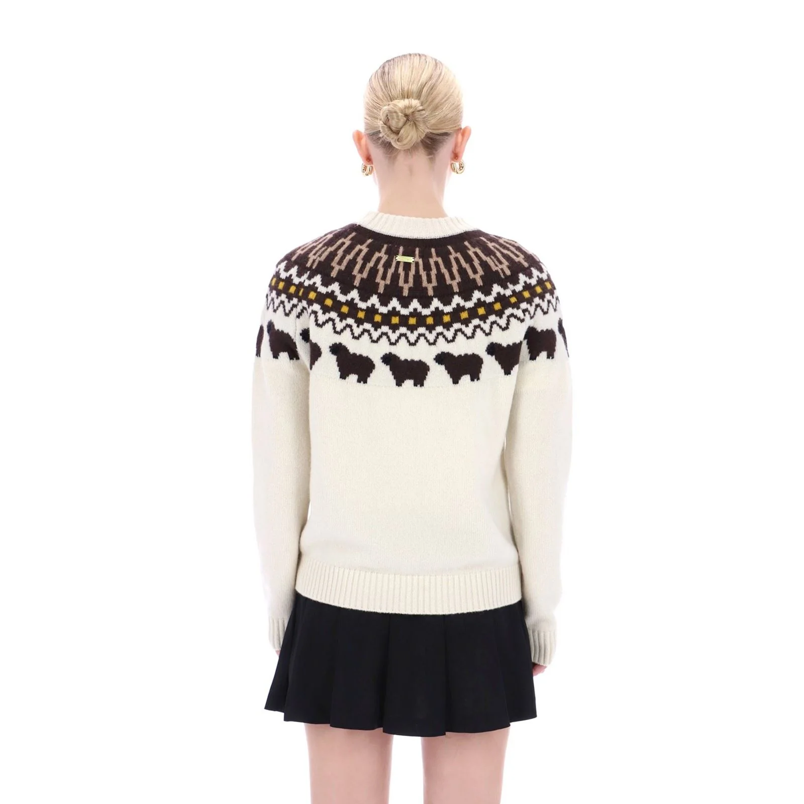 Hunter Ashie Crew Fair Isle Knit Polyester Women's White Crew Neck Jumpers - Image 2