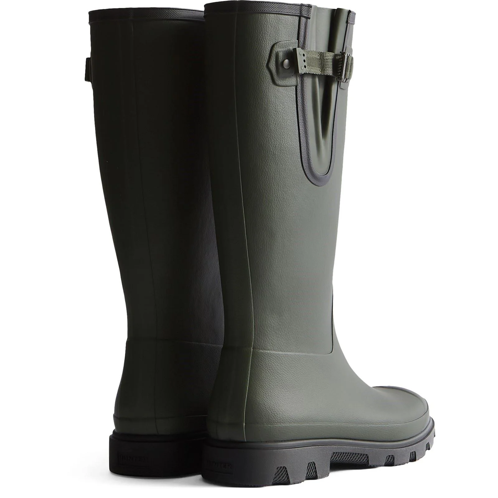 Hunter Downpour Adjustable Boot Rubber Women's Dark Olive/Black Wellington Boots - Image 2