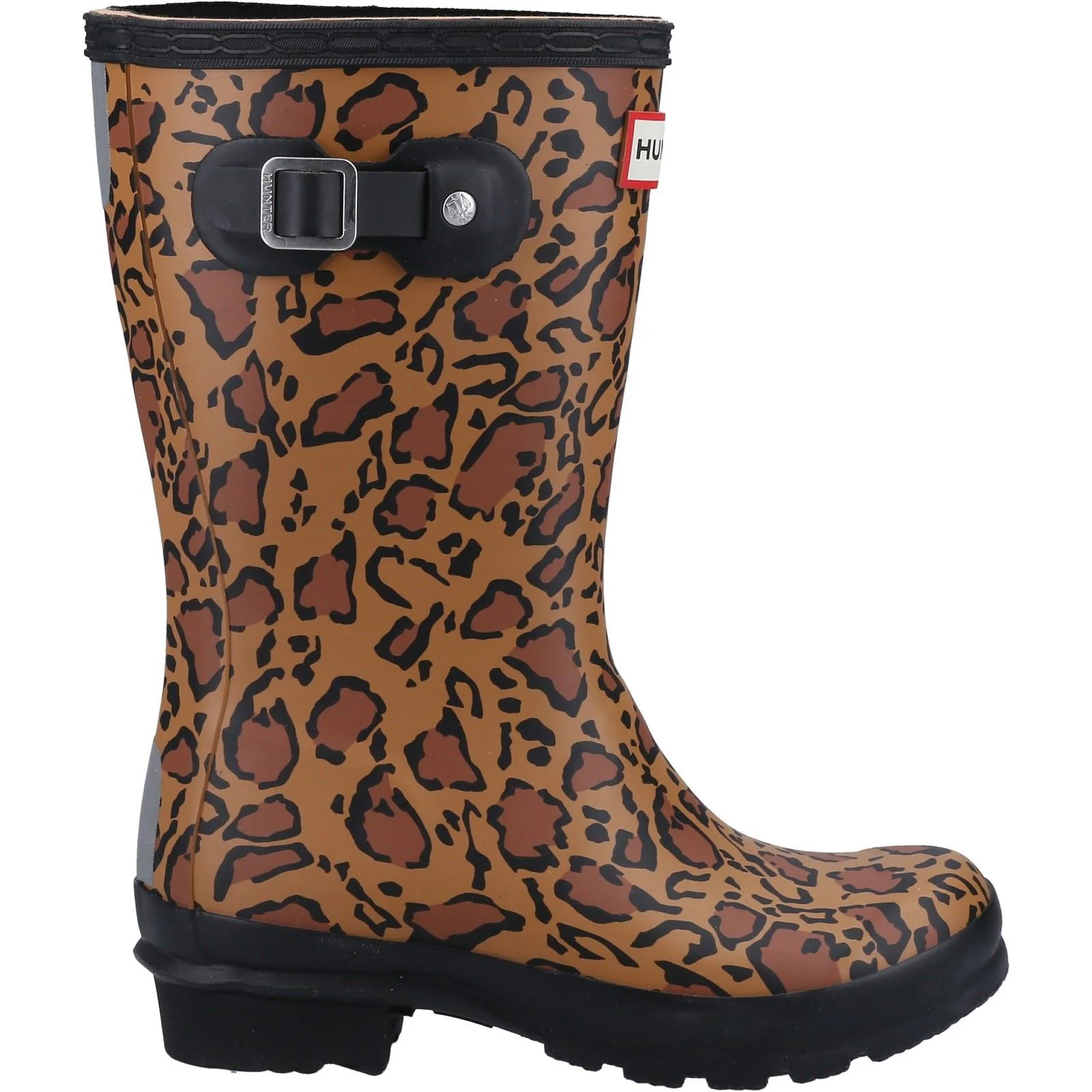 Hunter Original Short Leopard Print Rubber Women's Rich Tan/Saddle/Black Wellington Boots - Image 4
