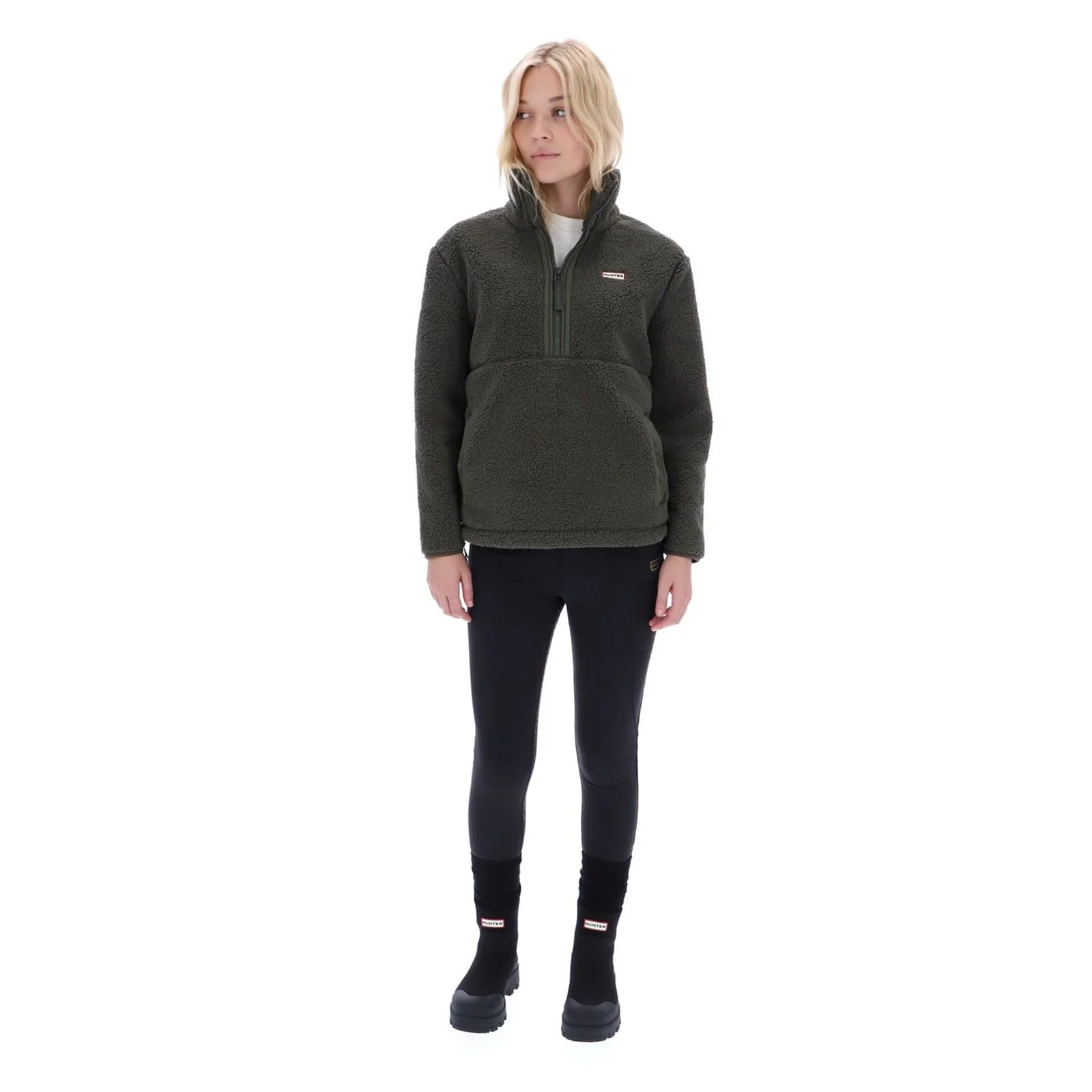 Hunter Tiorga 1/4 Zip Borg Fleece Polyester Women's Green Zip Neck Pullovers - Image 3
