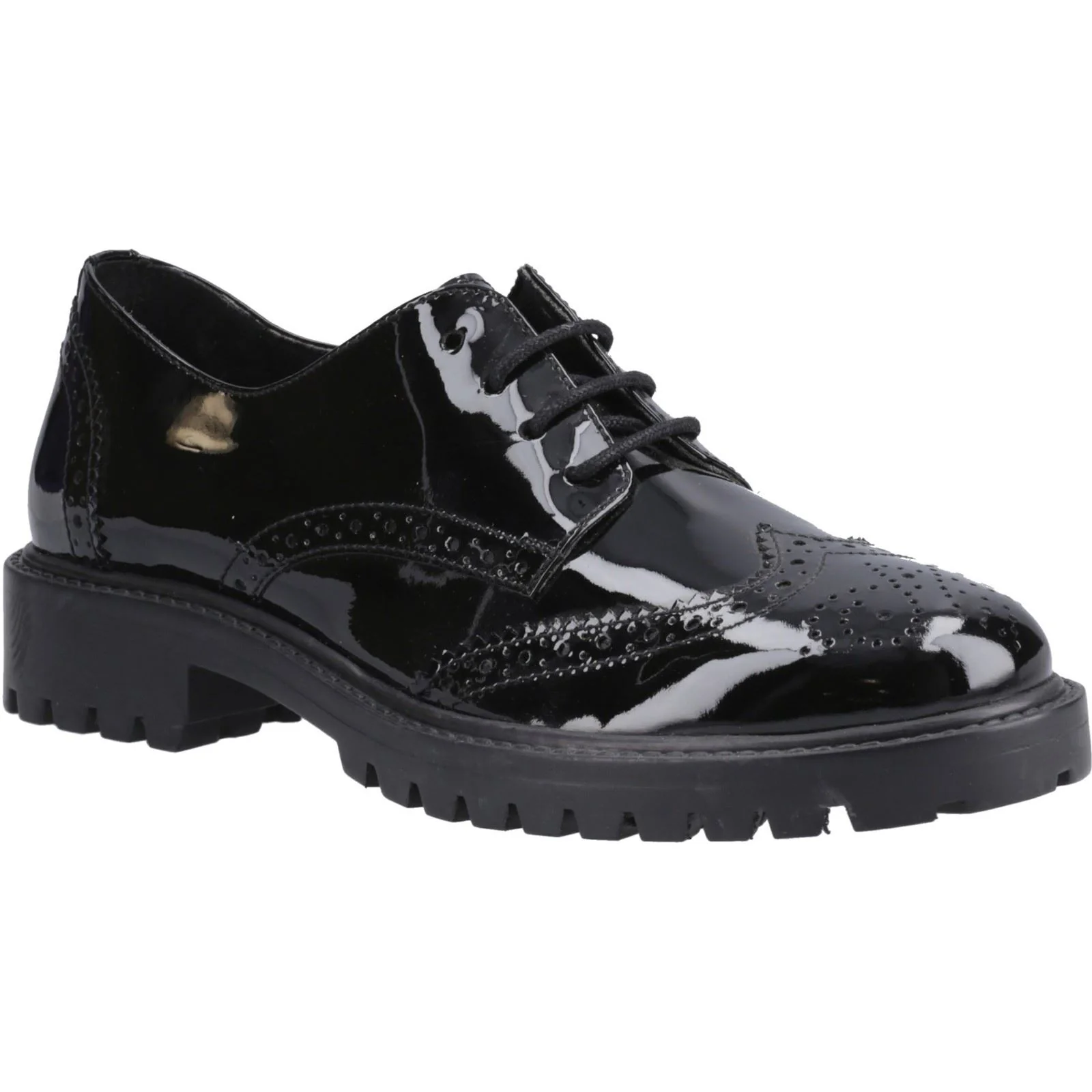 Hush Puppies Athena Patent Leather Black Brogues