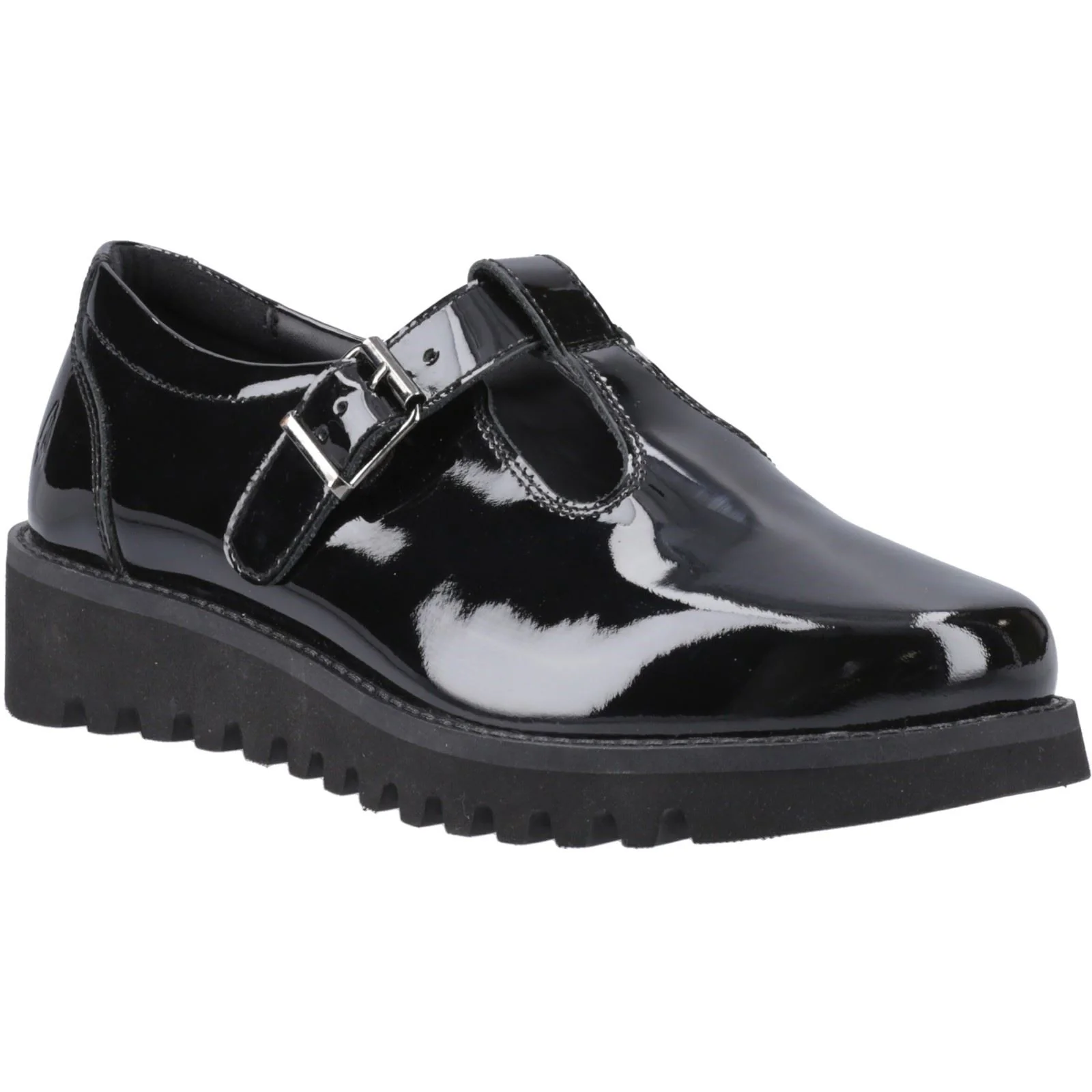 Hush Puppies Florrie T-Bar Leather Black Shoes