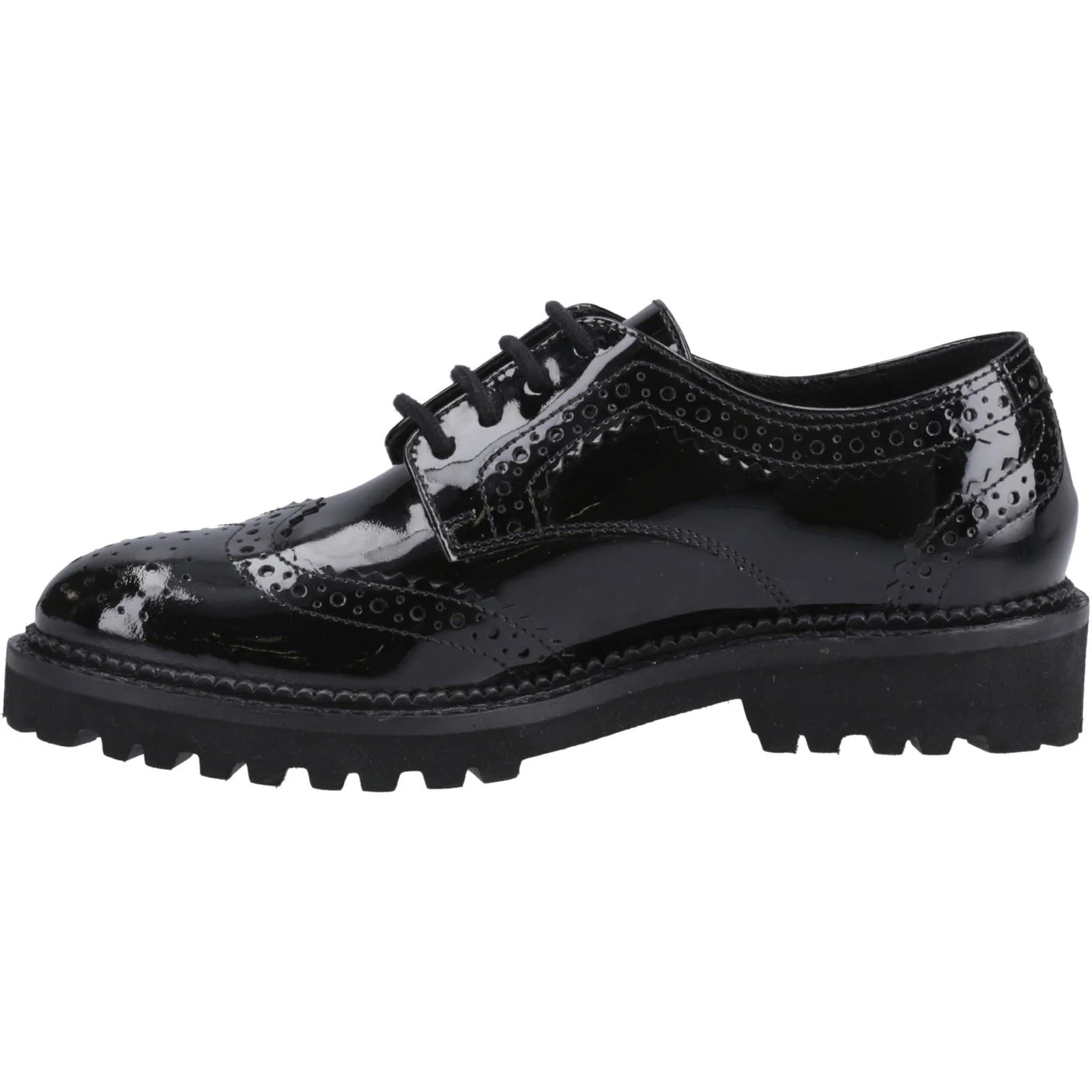 Hush Puppies Gabi Lace Up Patent Leather Youth Black Brogues - Image 4
