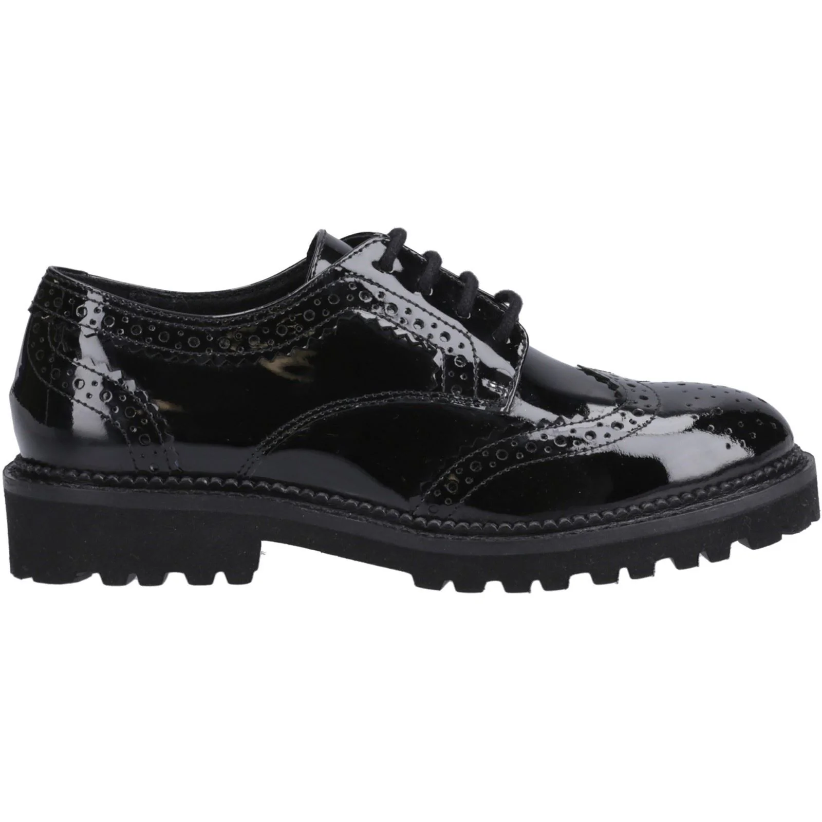 Hush Puppies Gabi Lace Up Patent Leather Black Brogues - Image 5