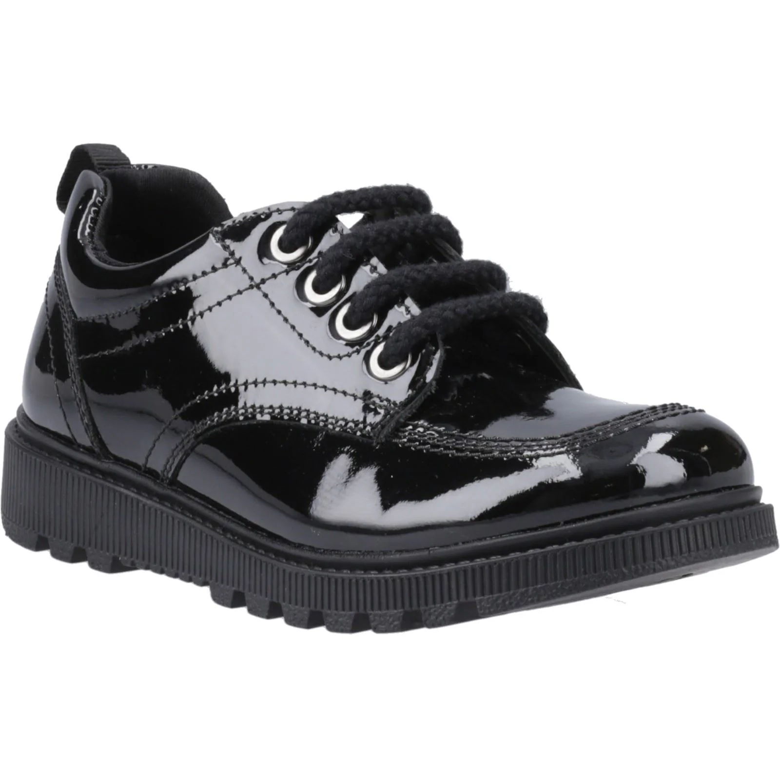 Hush Puppies Keeley Patent Leather Youth Black Lace-Up Shoes