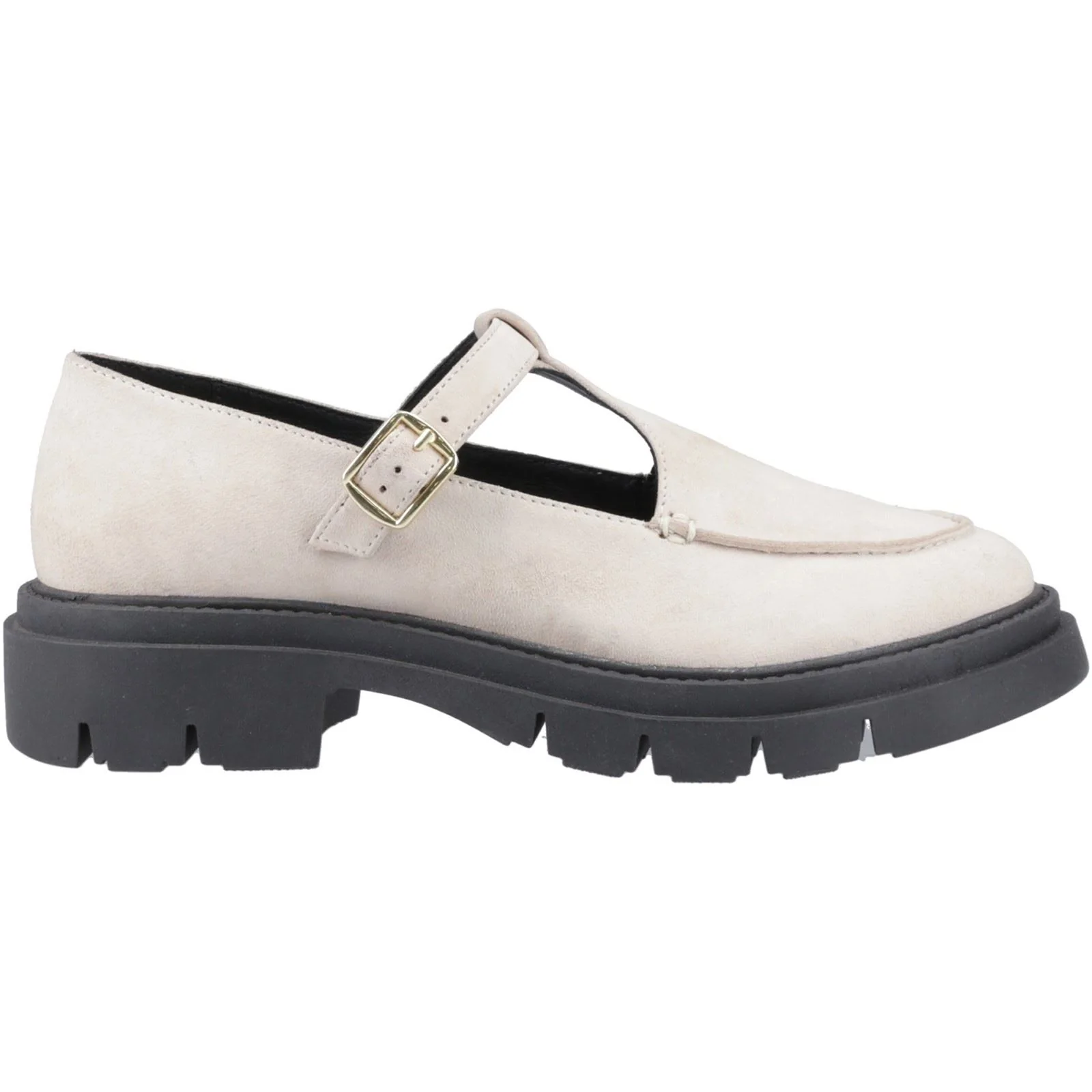 Hush Puppies Nella T-Bar Suede Women's Cream Shoes - Image 5