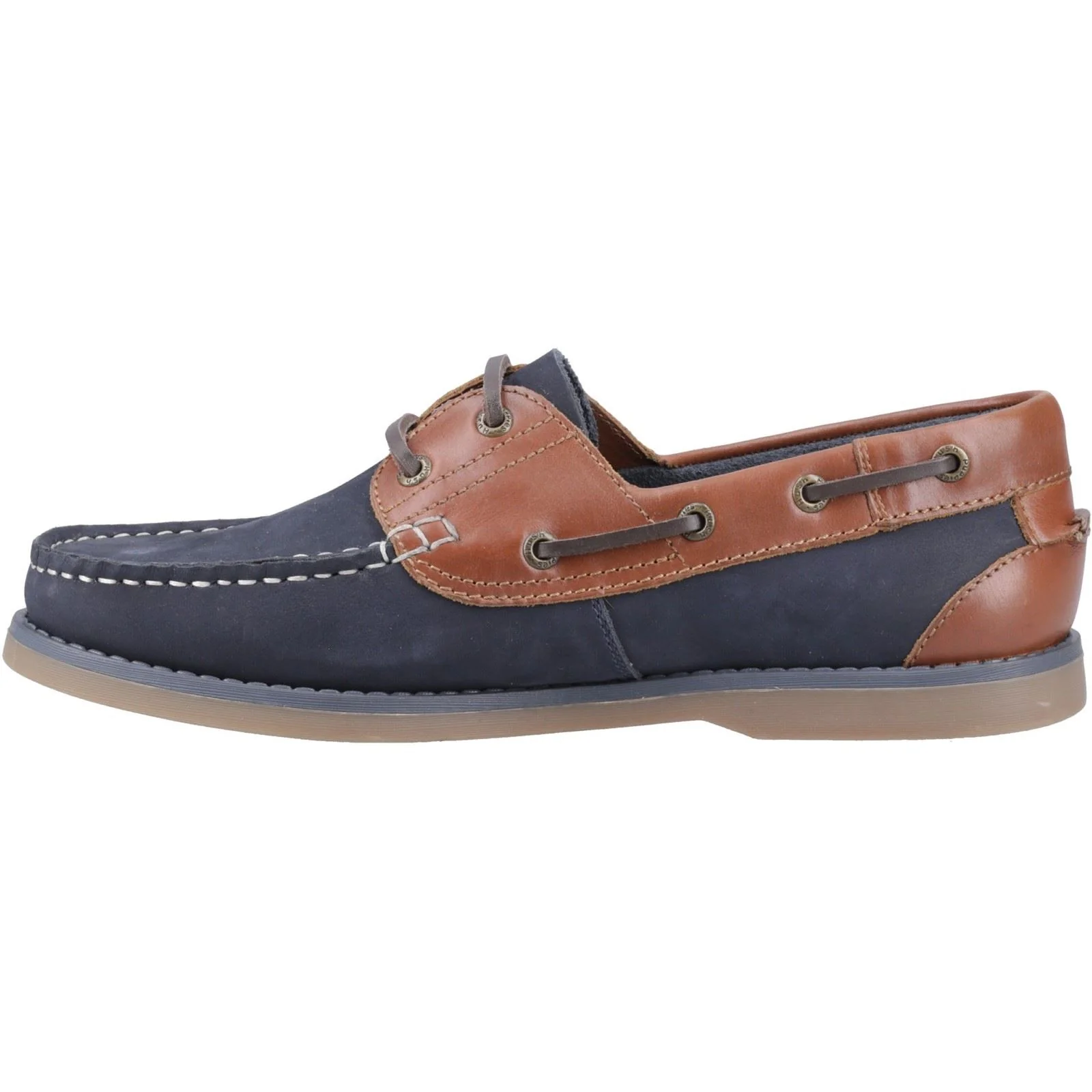 Hush Puppies Wilson Leather Men's Navy/Tan Boat Shoes - Image 4