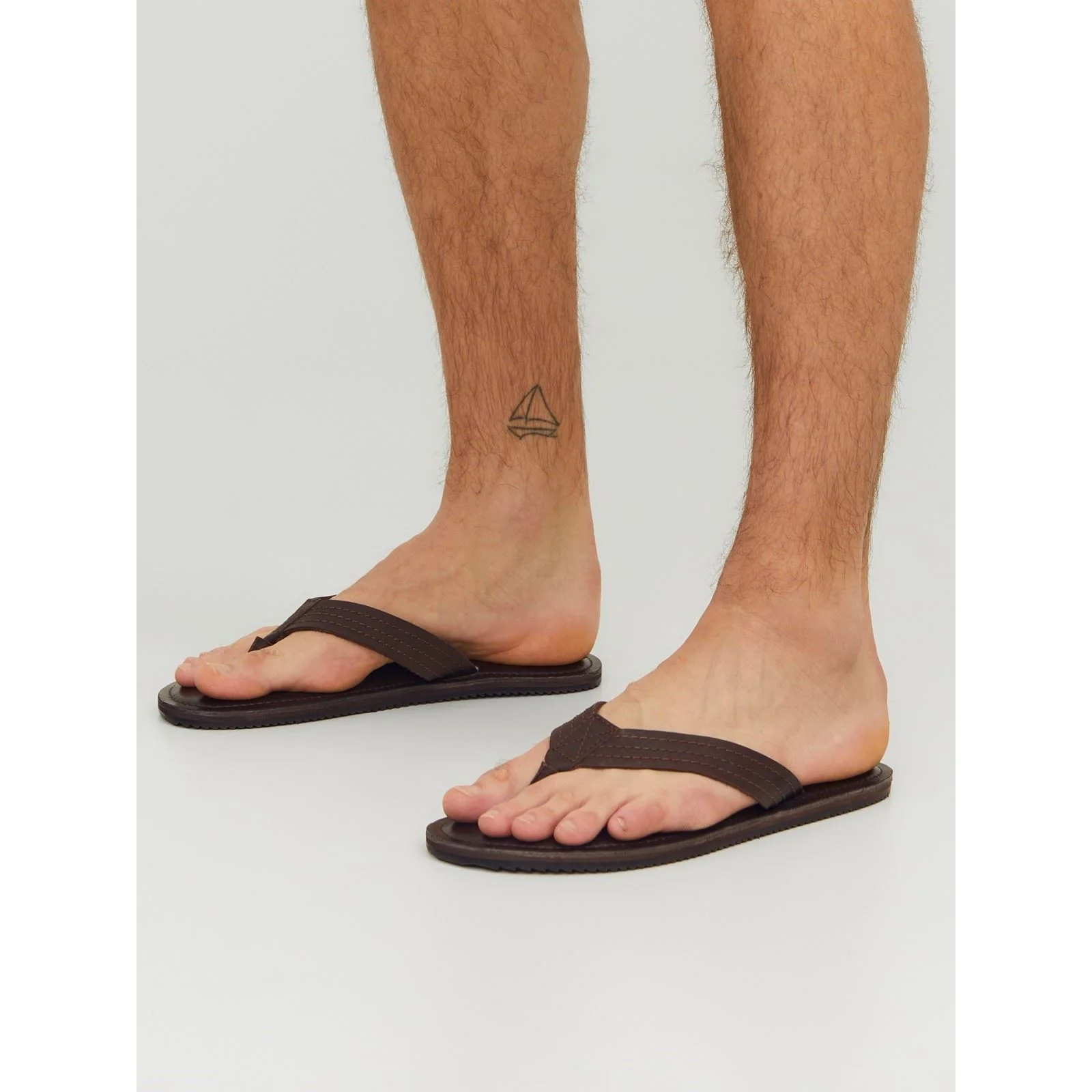 Jack & Jones Washton Leather Men's Brown Stone Flip Flops - Image 7