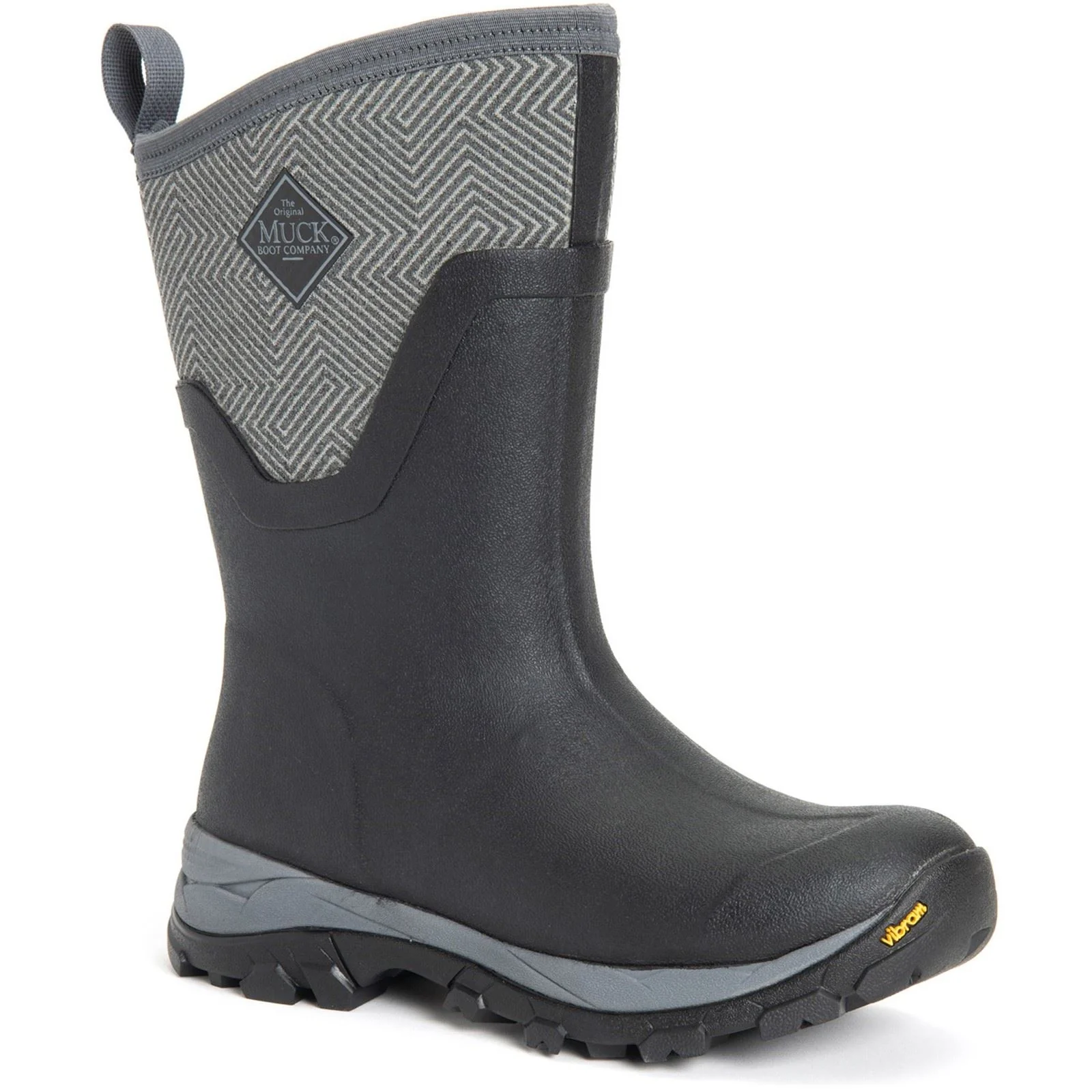 Muck Boots Women's Arctic Ice Mid Wellingtons in Black/Grey Geometric