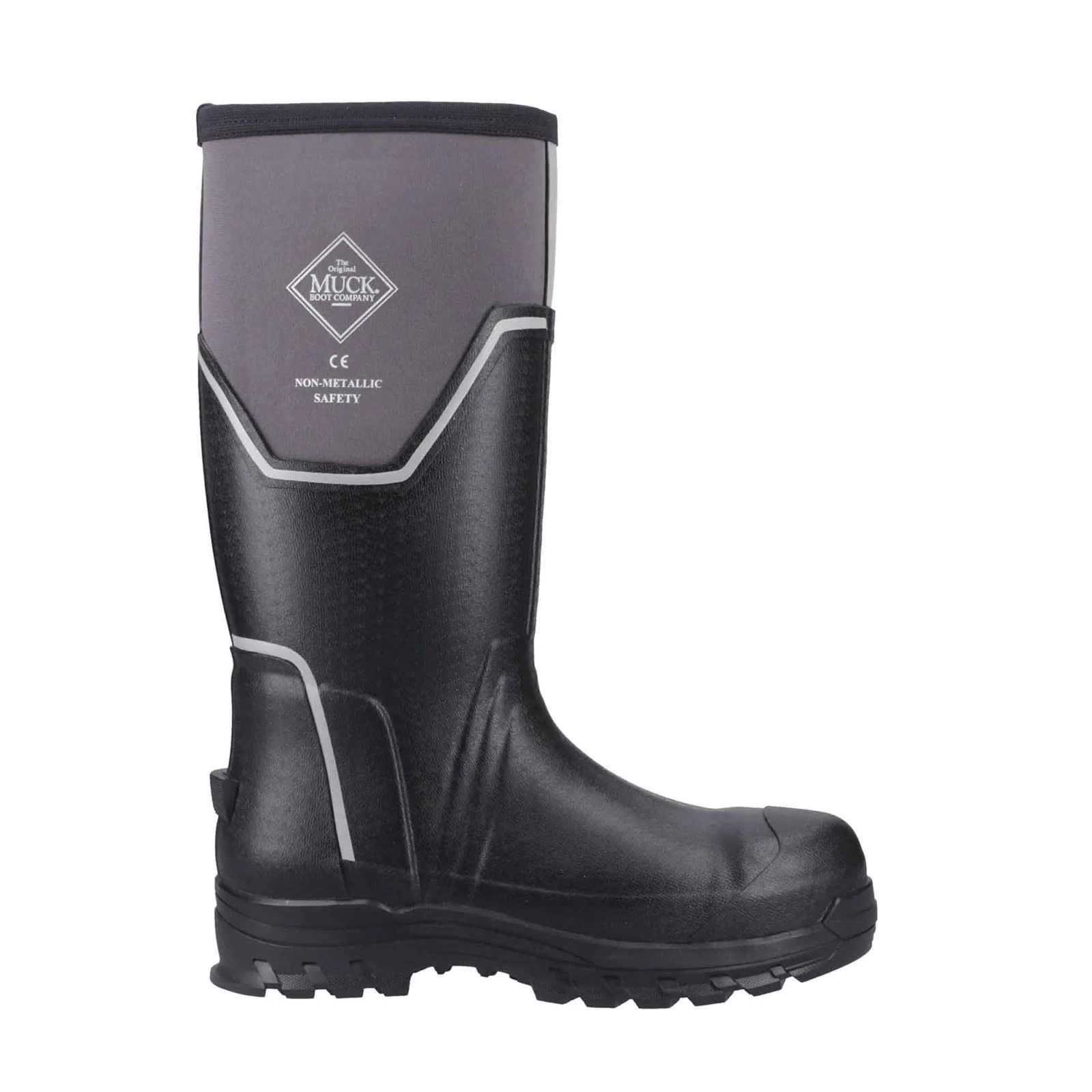Muck Boots Grit S5 Rubber Men's Black/Grey Wellington Boots - Image 6