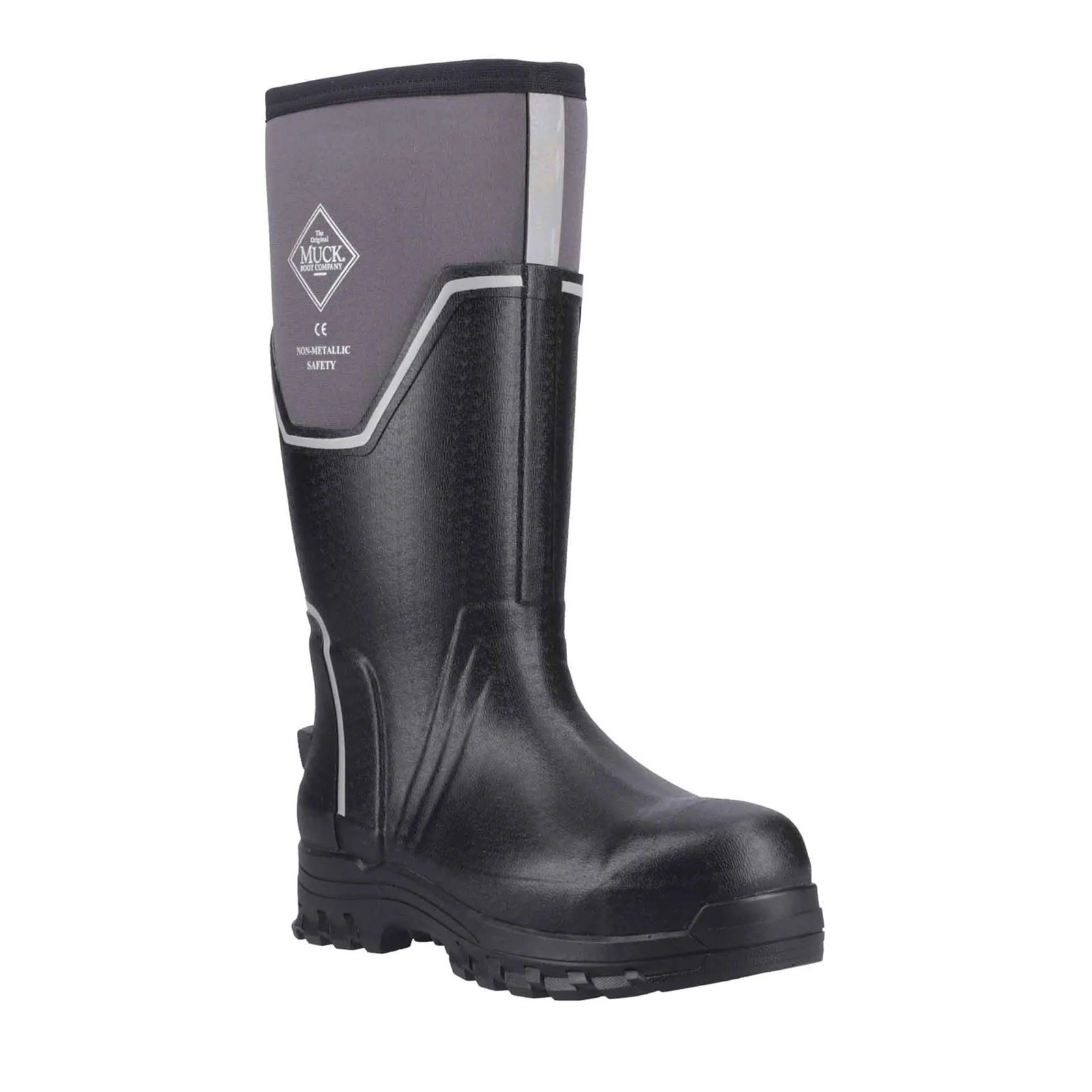 Muck Boots Grit S5 Rubber Men's Black/Grey Wellington Boots - Image 7