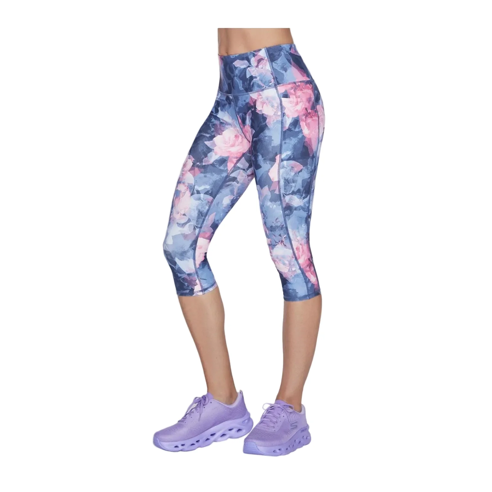 Skechers Performance GO WALK HW Summer Rose Capri Nylon Women's Blue Sports Leggings - Image 3
