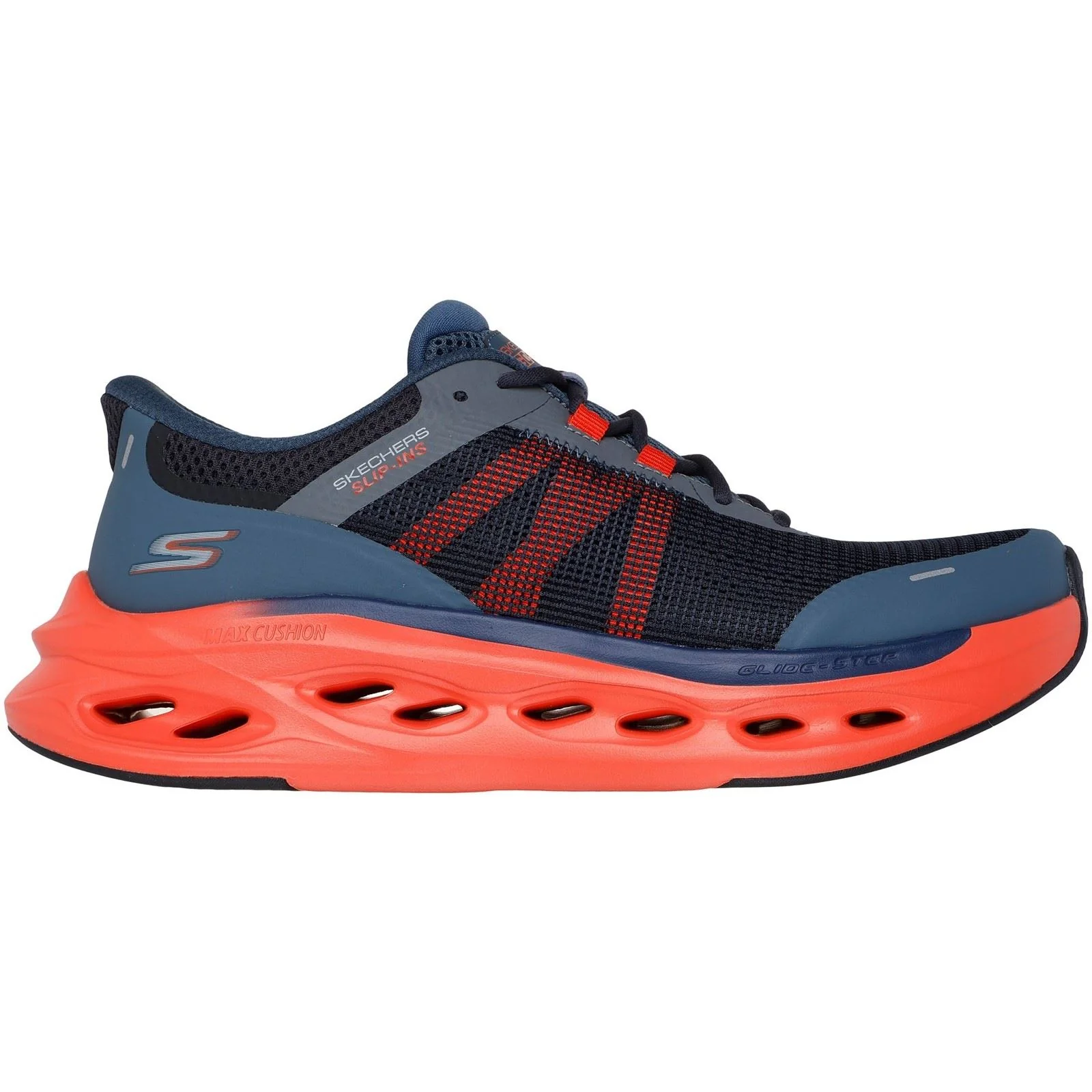 Skechers Performance Max Cushioning Glide-Step Men's Navy/Orange Trainers - Image 2