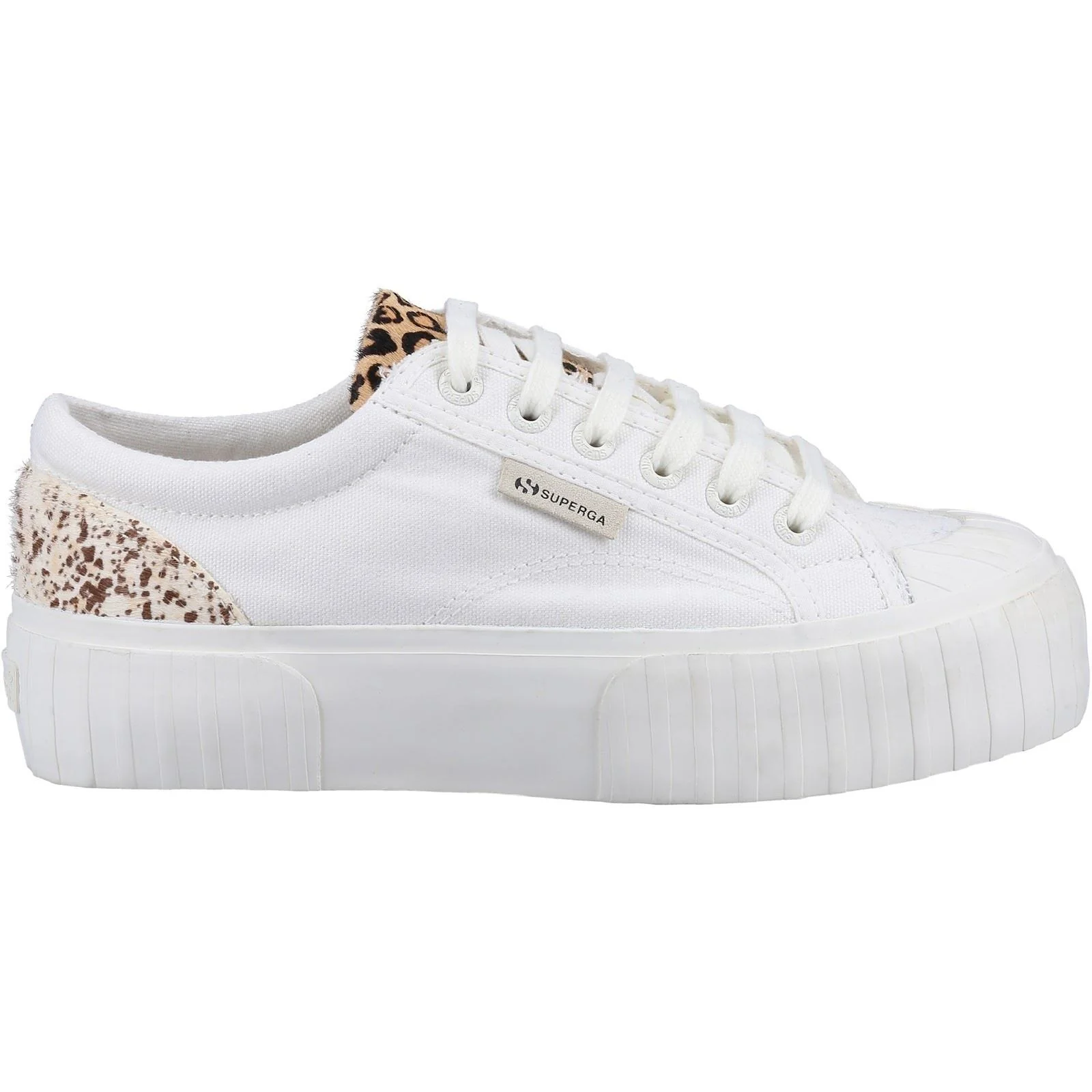 Superga Women's 2631 Calfhair Details Trainer in White Avorio/Leopard Spots - Image 4