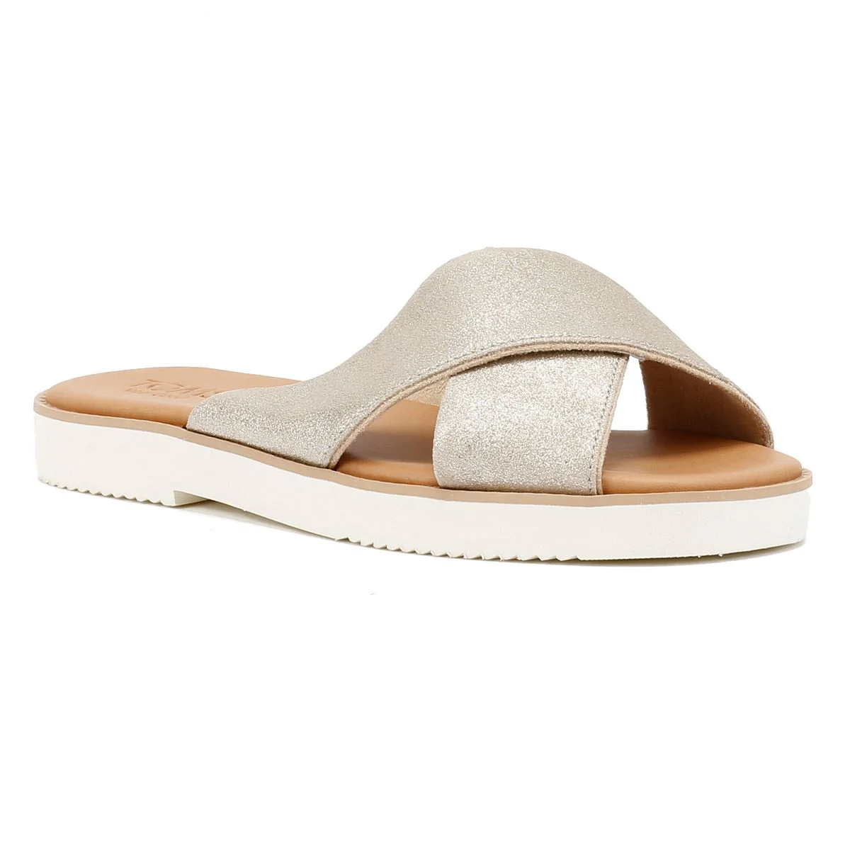TOMS Mae Crossover Suede Women's Metallic Champagne Sandals - Image 2