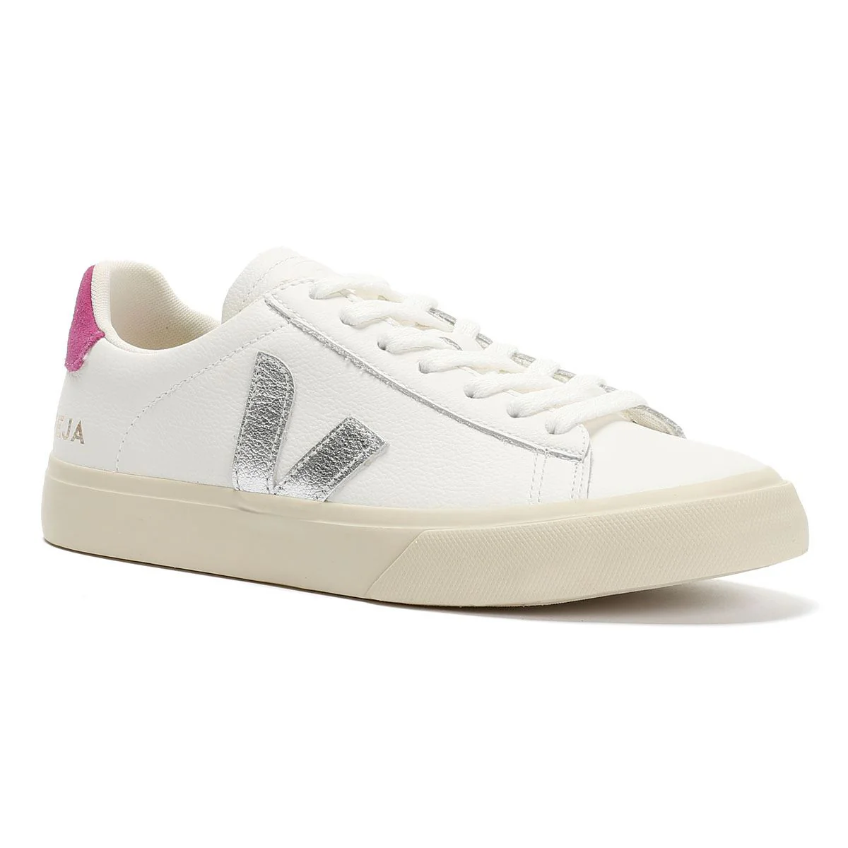 Veja Campo Leather Women's White/Silver/UltraViolet Trainers - Image 2